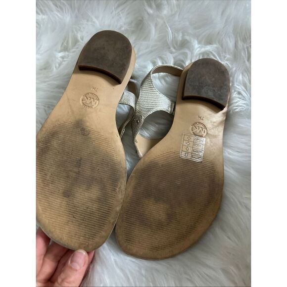 MICHAEL MICHAEL KORS Leather Gold Women's MK Plate Flat gladiator  Sandals Size - Picture 3 of 8